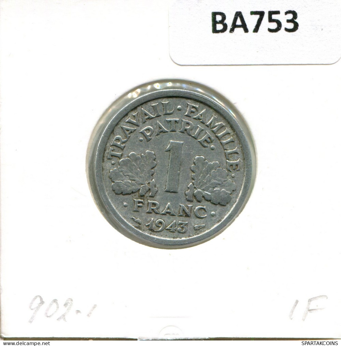 1 FRANC 1943 FRANCE Pièce Française #BA753.F - 1 Franc