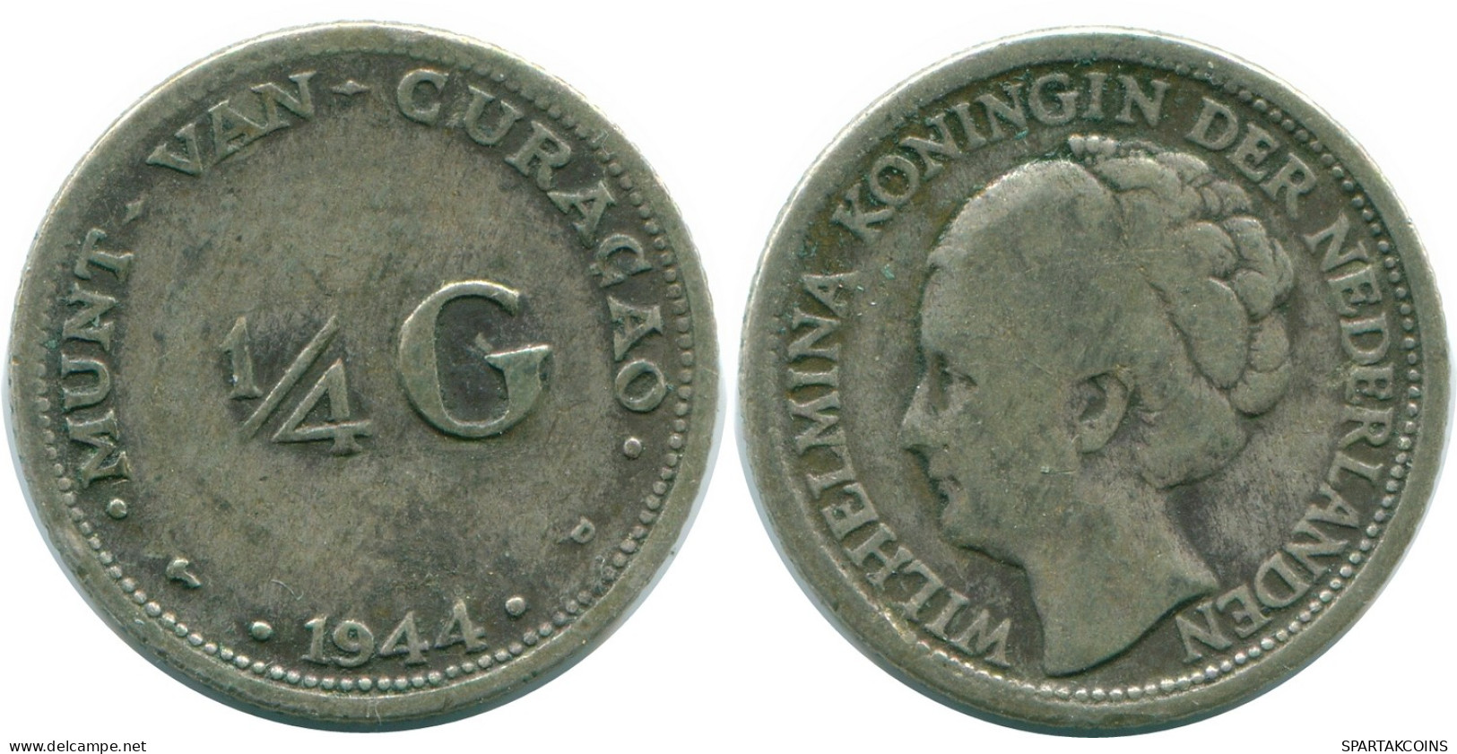 1/4 GULDEN 1944 CURACAO Netherlands SILVER Colonial Coin #NL10587.4.U - Curaçao