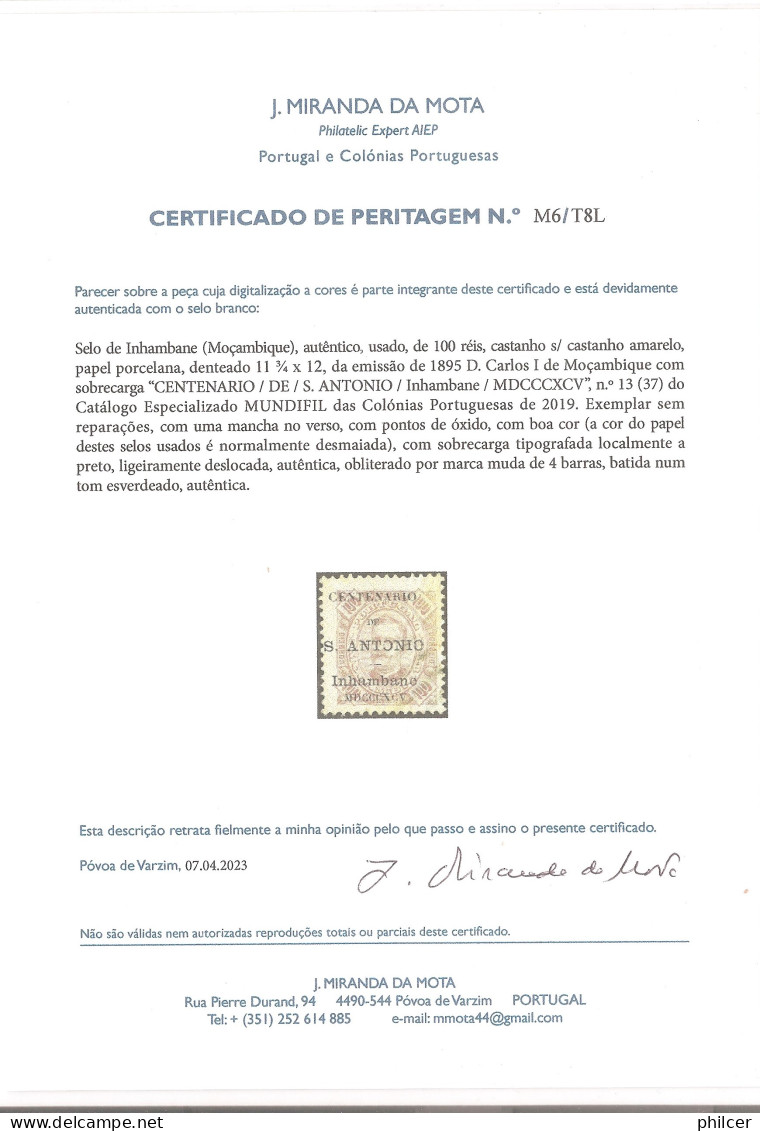 Inhambane, 1895, # 13, Com Certificado, MNG - Inhambane