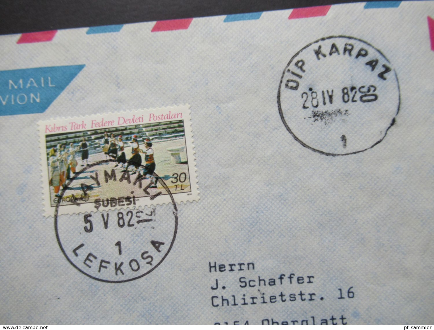 Zypern 1982 Kibris Türk Federe Decleti Postalan Stempel Dip Karpaz Und Kaymakli Nach Oberglatt Gesendet - Briefe U. Dokumente