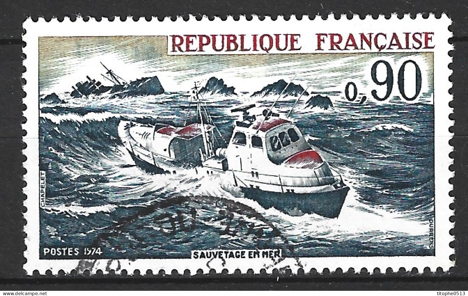 FRANCE. N°1791 Oblitéré De 1974. Sauvetage En Mer/Bateau. - Secourisme