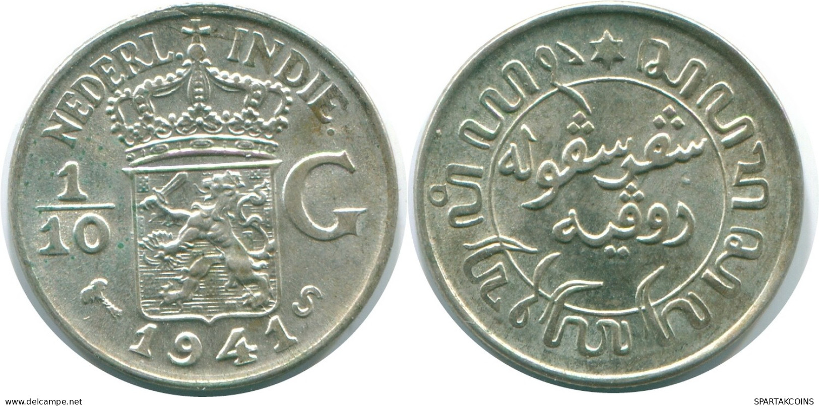 1/10 GULDEN 1941 S NIEDERLANDE OSTINDIEN SILBER Koloniale Münze #NL13694.3.D - Indes Néerlandaises