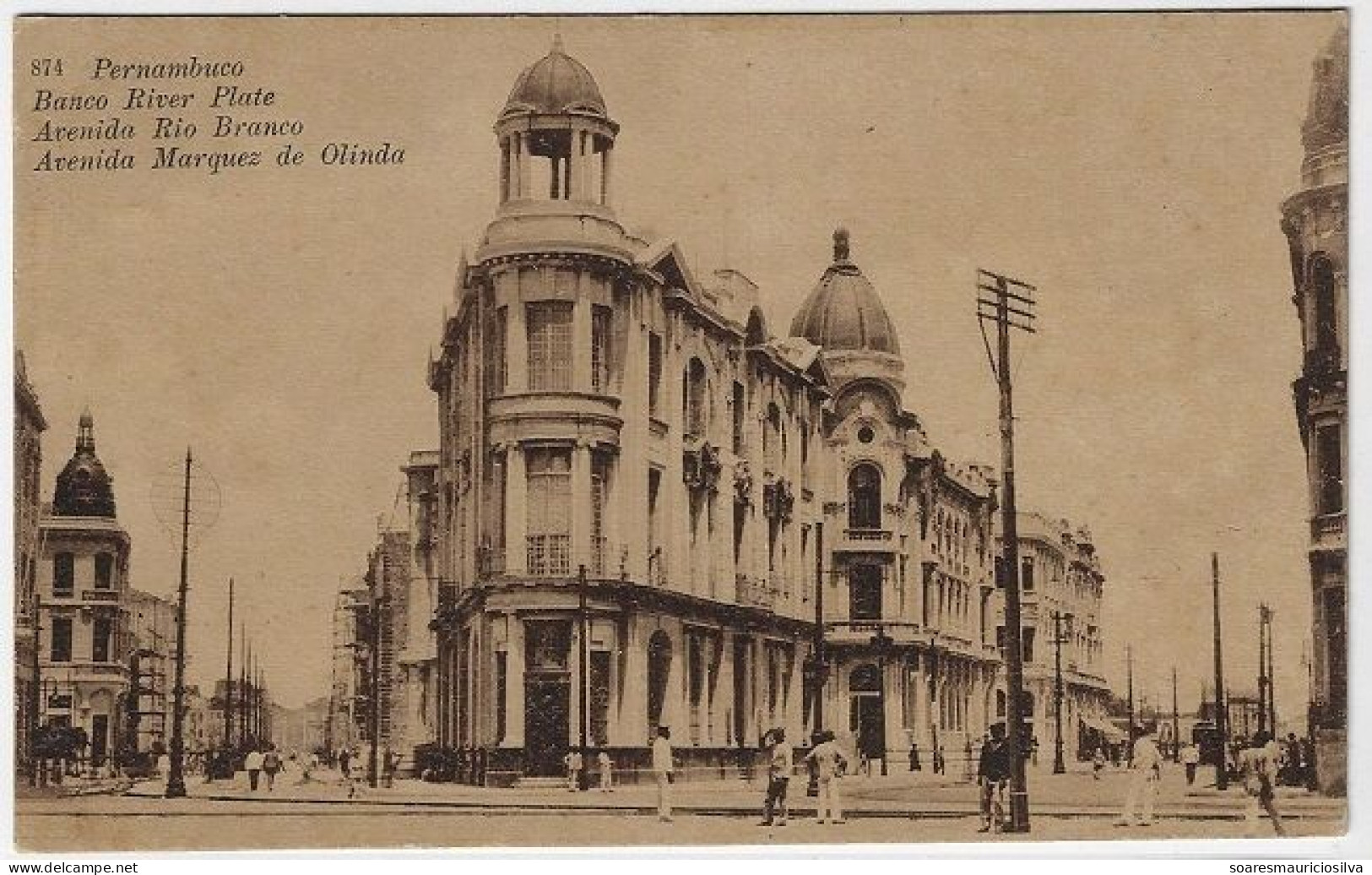 Brazil Pernambuco 1920s Postcard Photo Avenue Rio Branco & Marquês De Olinda In Recife Editor Miranda Souz Nº 874 Unused - Recife