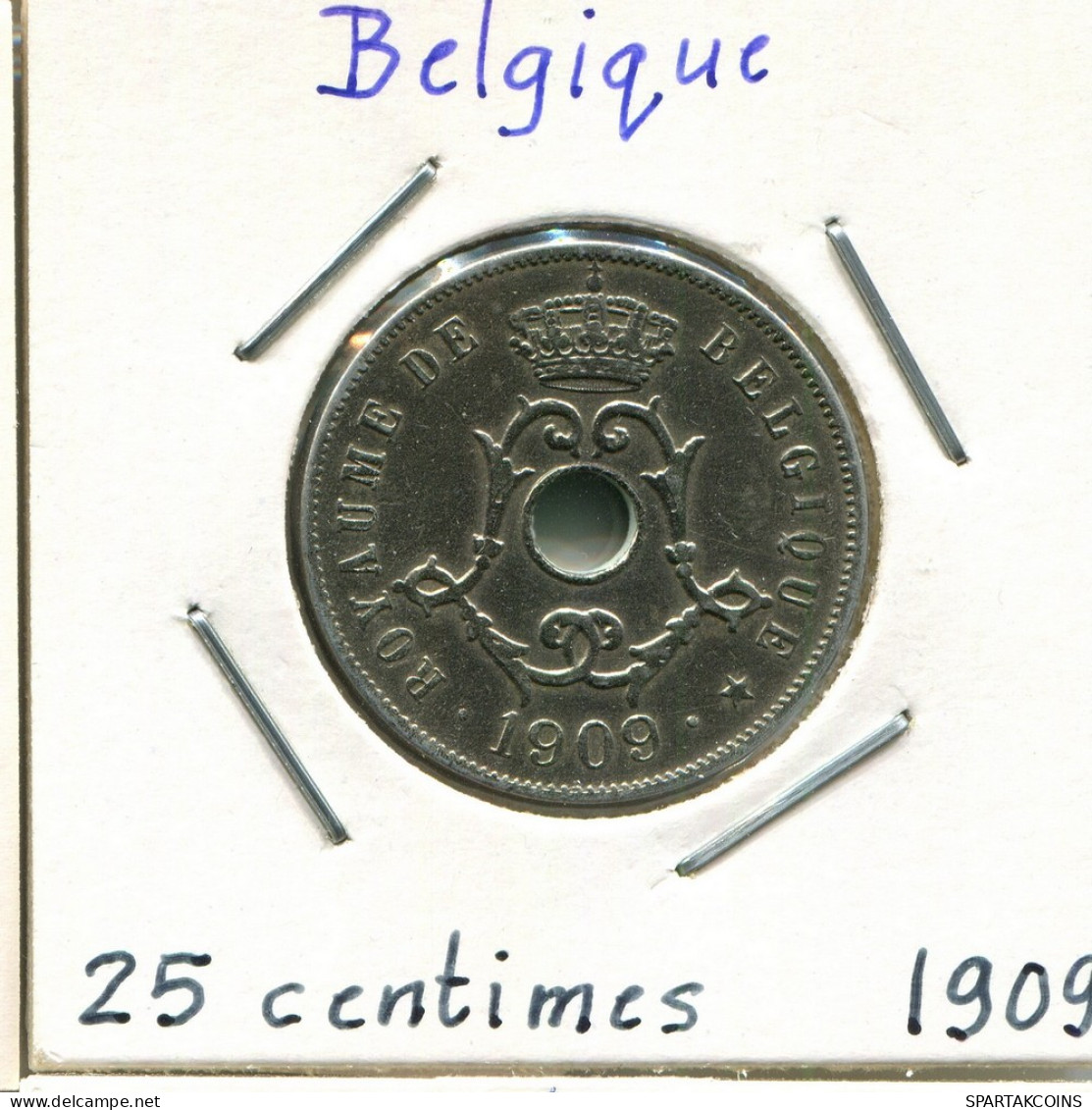 25 CENTIMES 1909 BELGIUM Coin FRENCH Text #BA302.U - 25 Cents