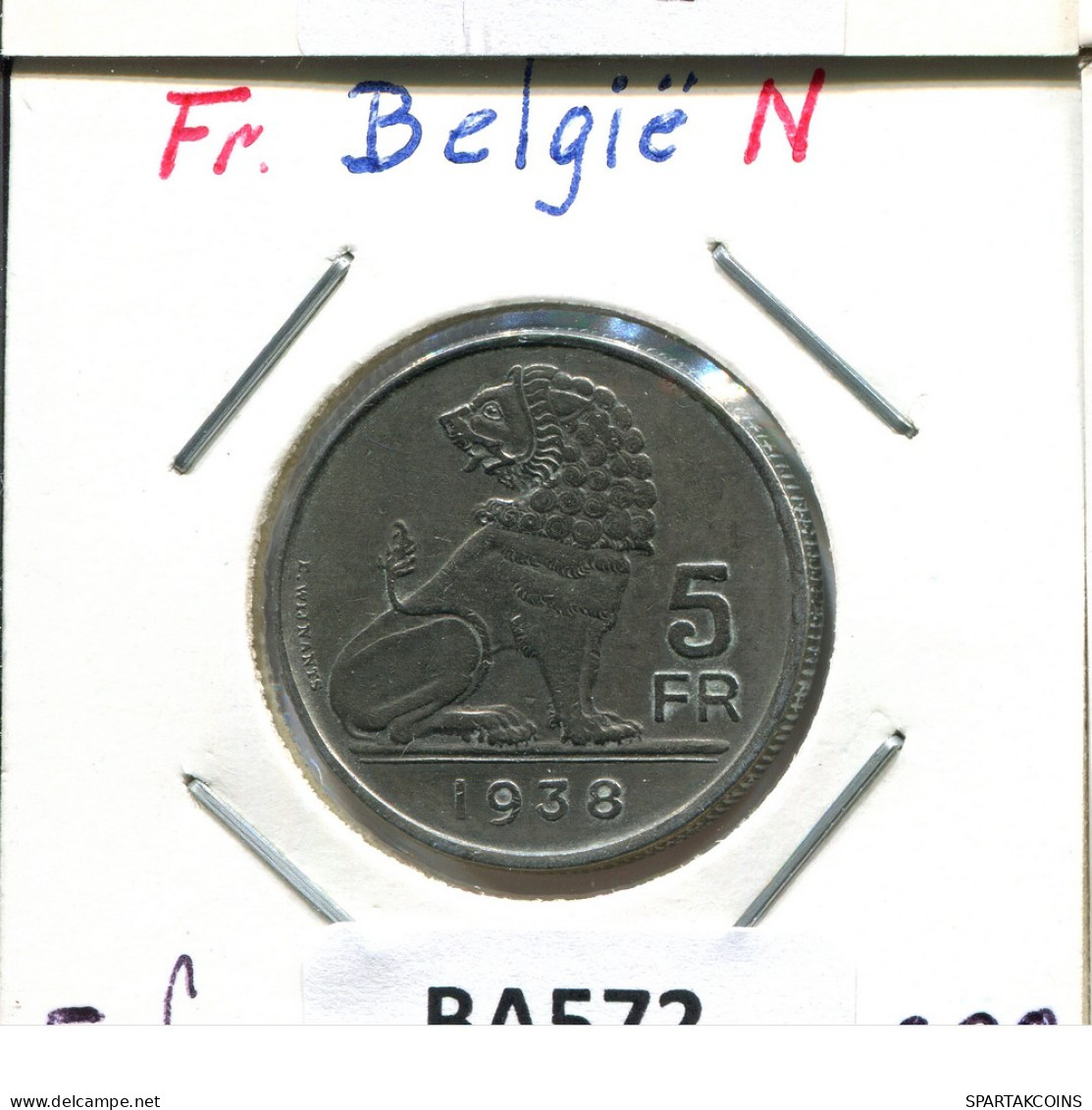 5 FRANCS 1938 BELGIQUE-BELGIE BELGIEN BELGIUM Münze #BA572.D - 5 Francs