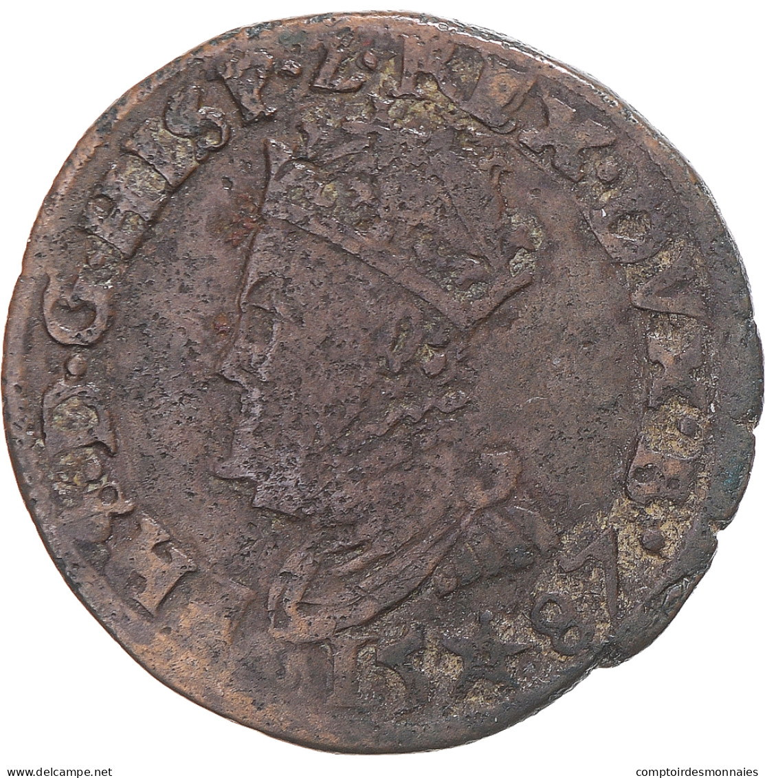 Monnaie, Pays-Bas Espagnols, Philippe II, Liard, 1587, Maastricht, TB+, Cuivre - …-1795 : Période Ancienne