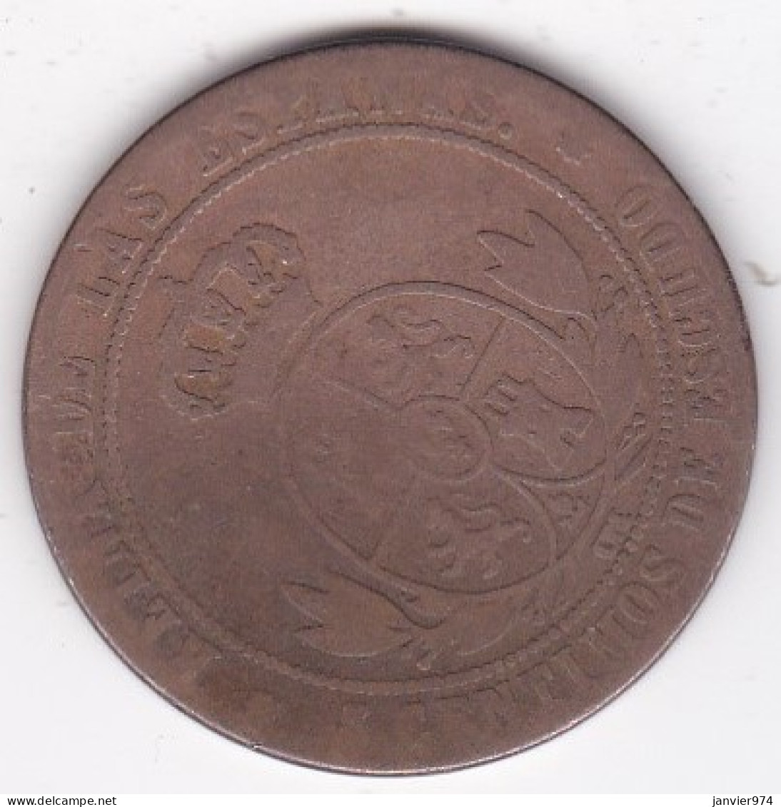 5 Centimos De Escudo 1868 Barcelone , Etoile à 8 Pointes,. Isabel II, En Bronze, KM# 635.1 - Primeras Acuñaciones