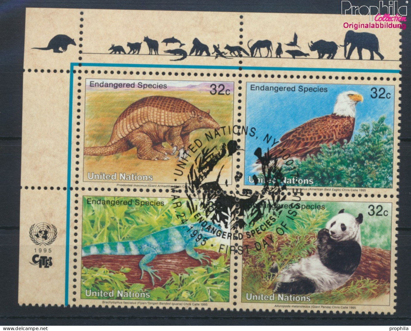 UNO - New York 681-684 Viererblock (kompl.Ausg.) Gestempelt 1995 Gefährdete Tiere (10036718 - Used Stamps