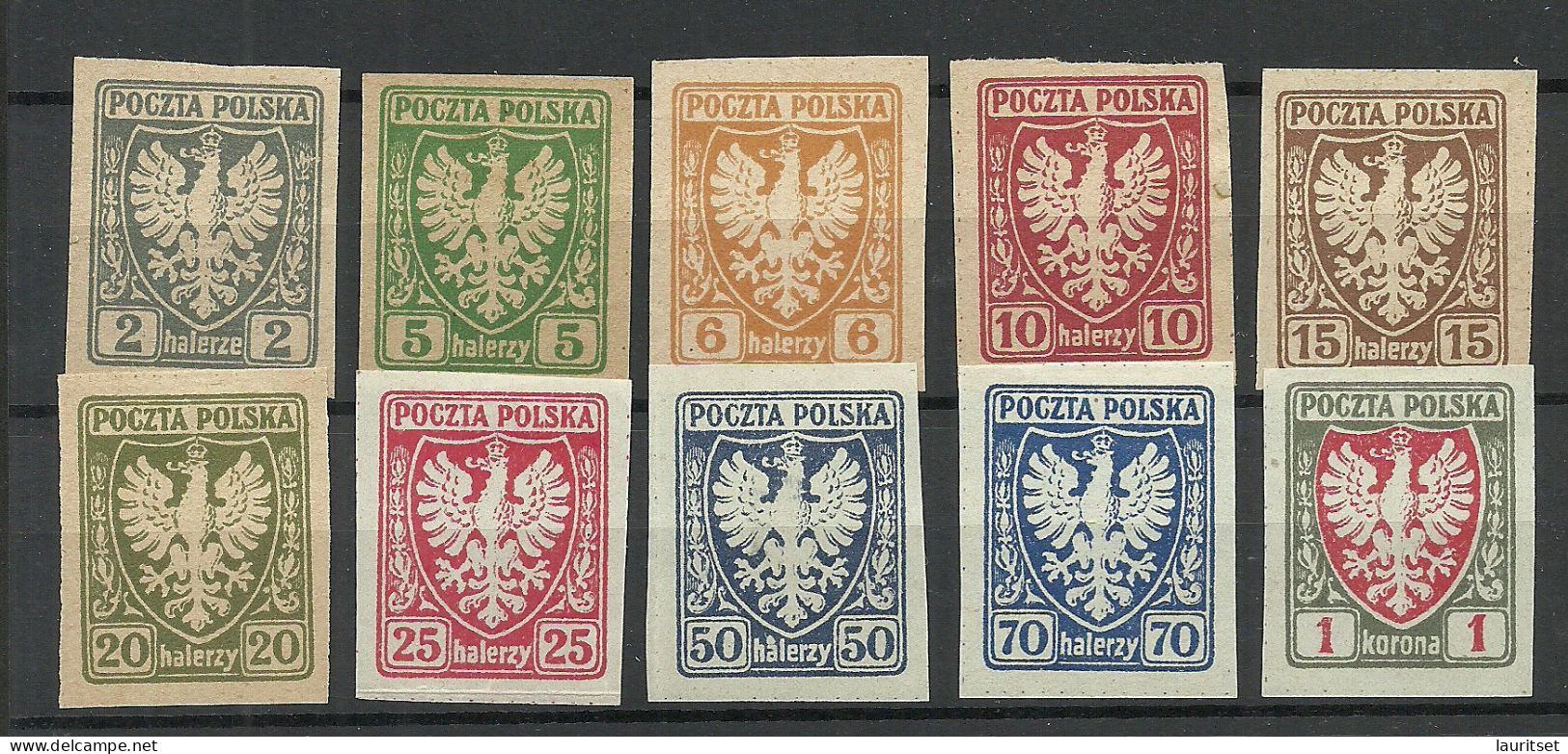 POLEN Poland 1919 = 10 Values From Set Michel 54 - 64 * (Mi 55 (3 H. Is Missing/fehlt) - Unused Stamps