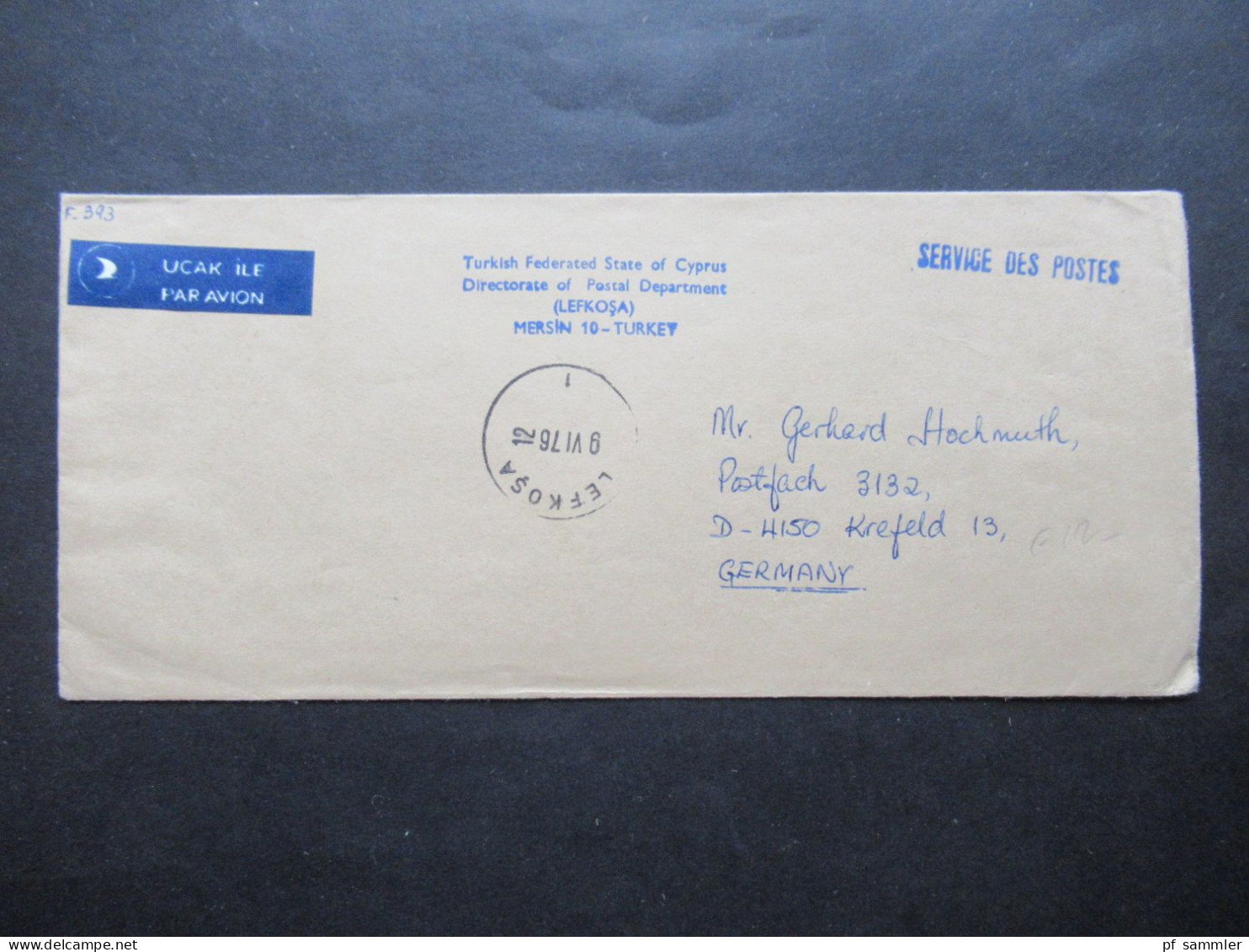 Zypern / Cyprus Kibris Türk 1976 Blauer Stempel L1 Service Des Postes Per Luftpost Nach Krefeld - Briefe U. Dokumente