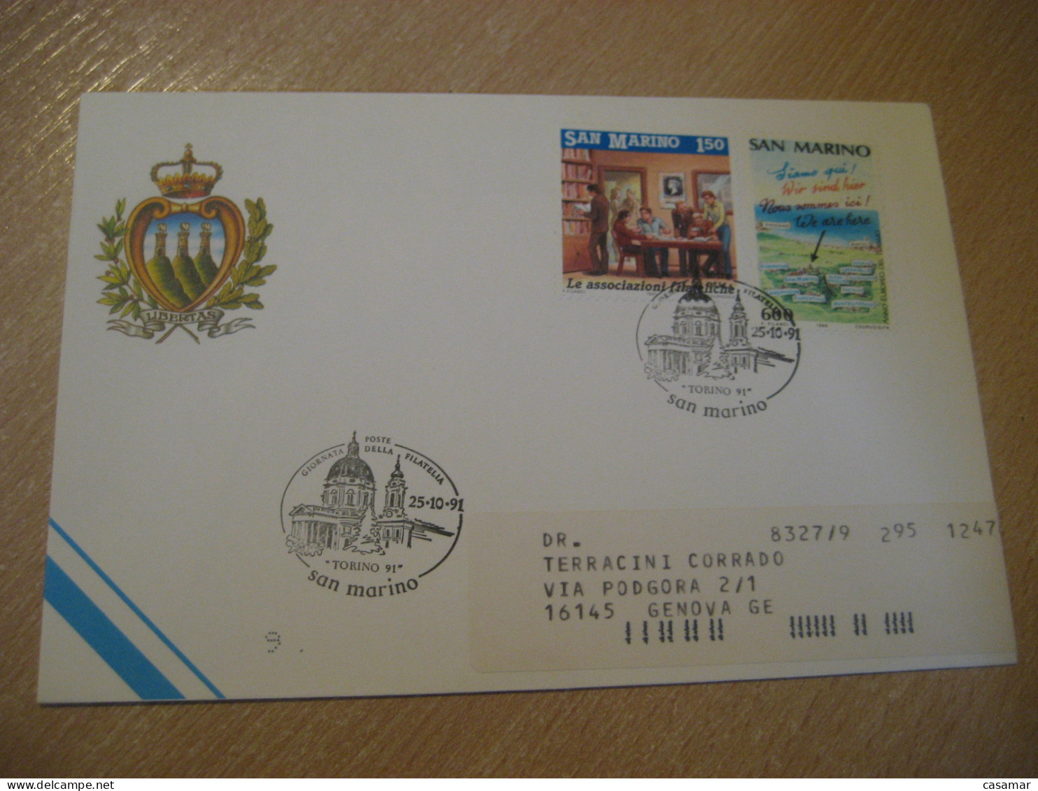 Torino Turin 1991 Giornata Phil. Cancel One Penny Black Tourism Tourist Stamps SAN MARINO Italy Italia - Brieven En Documenten