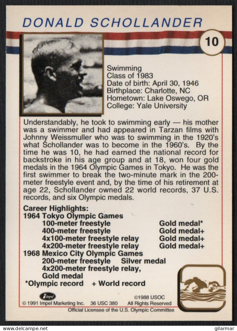 UNITED STATES - U.S. OLYMPIC CARDS HALL OF FAME - SWIMMING - DON SCHOLLANDER - # 10 - Trading Cards