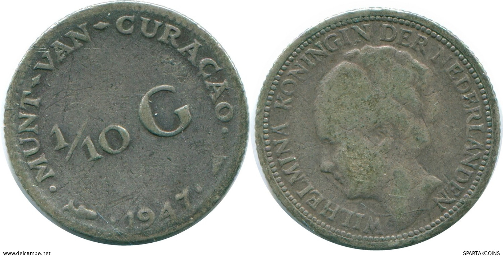 1/10 GULDEN 1947 CURACAO NÉERLANDAIS NETHERLANDS ARGENT Colonial Pièce #NL11865.3.F - Curaçao