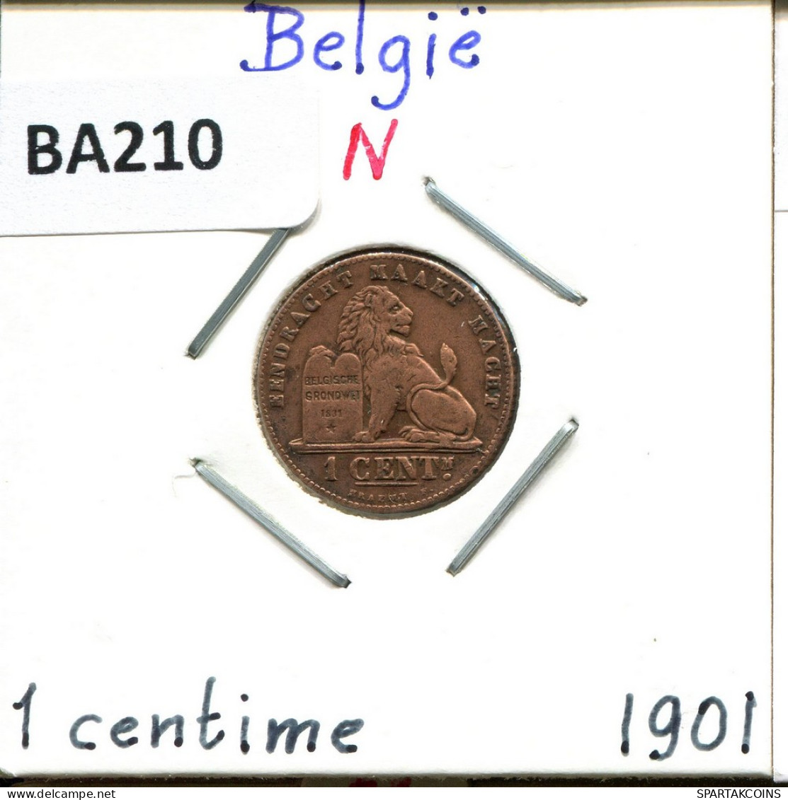 1 CENTIME 1901 DUTCH Text BELGIQUE BELGIUM Pièce #BA210.F - 1 Centime