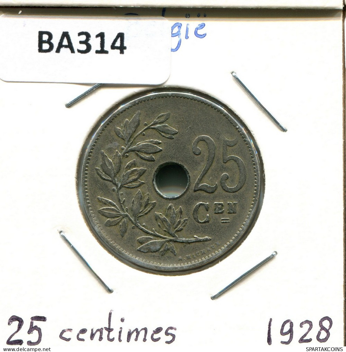 25 CENTIMES 1928 DUTCH Text BÉLGICA BELGIUM Moneda #BA314.E - 25 Cents