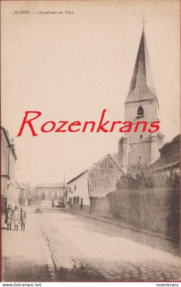 Alken Dorpstraat En Kerk ZELDZAAM Geanimeerd (In Goede Staat) - Alken