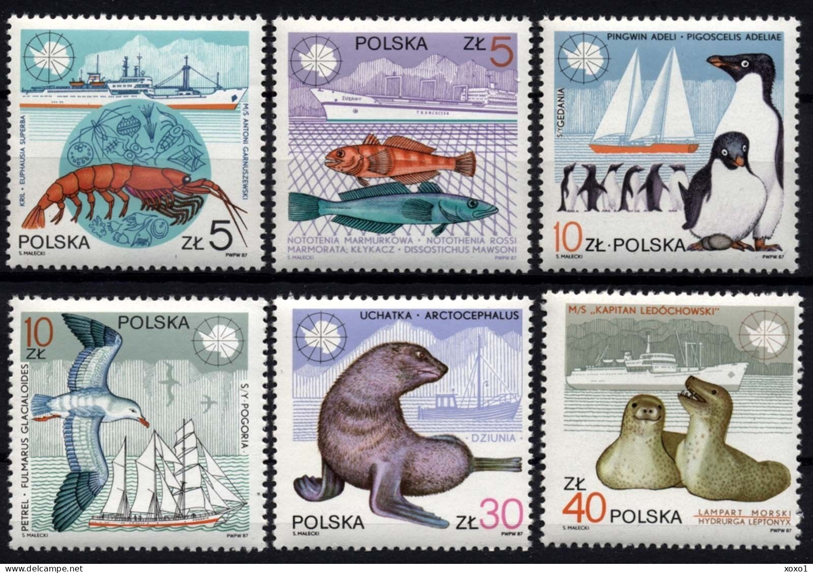 Poland 1987 MiNr. 3076 - 3081 Polen South Pole, Antarctic Wildlife, Transport, Ships 6v MNH**  3.00 € - Antarctische Fauna