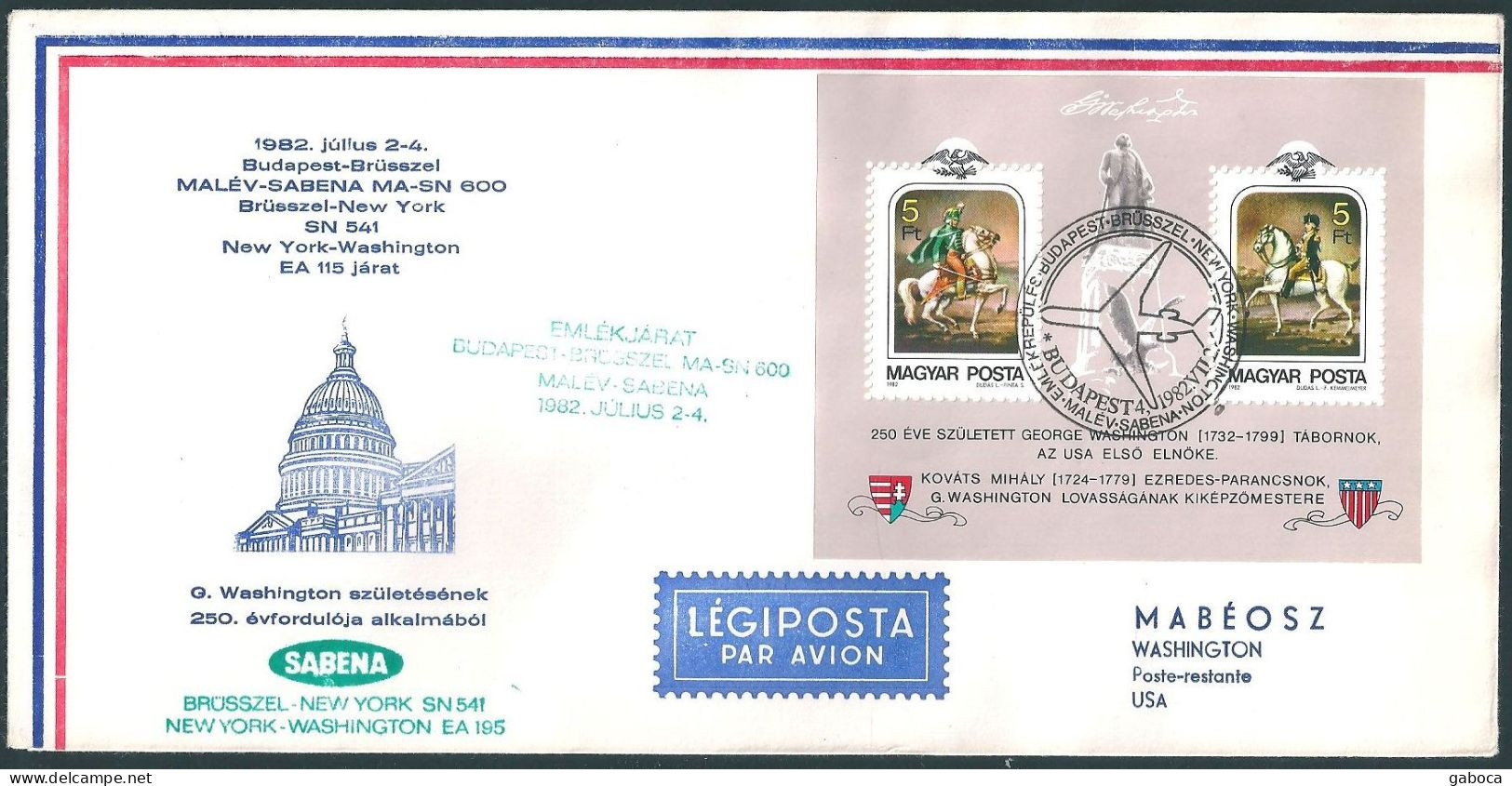 C3742c Hungary SPM Politician President Washington Horse Flight Building Air Mail - George Washington