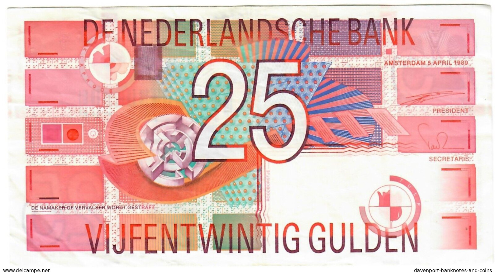 Netherlands 25 Guilders (Gulden) 1989 VF [2] - 25 Gulden