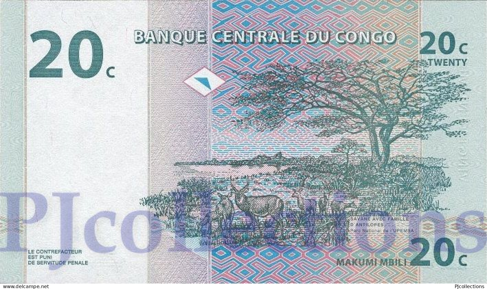 CONGO DEMOCRATIC REPUBLIC 20 CENTIMES 1997 PICK 83a UNC - Democratische Republiek Congo & Zaire