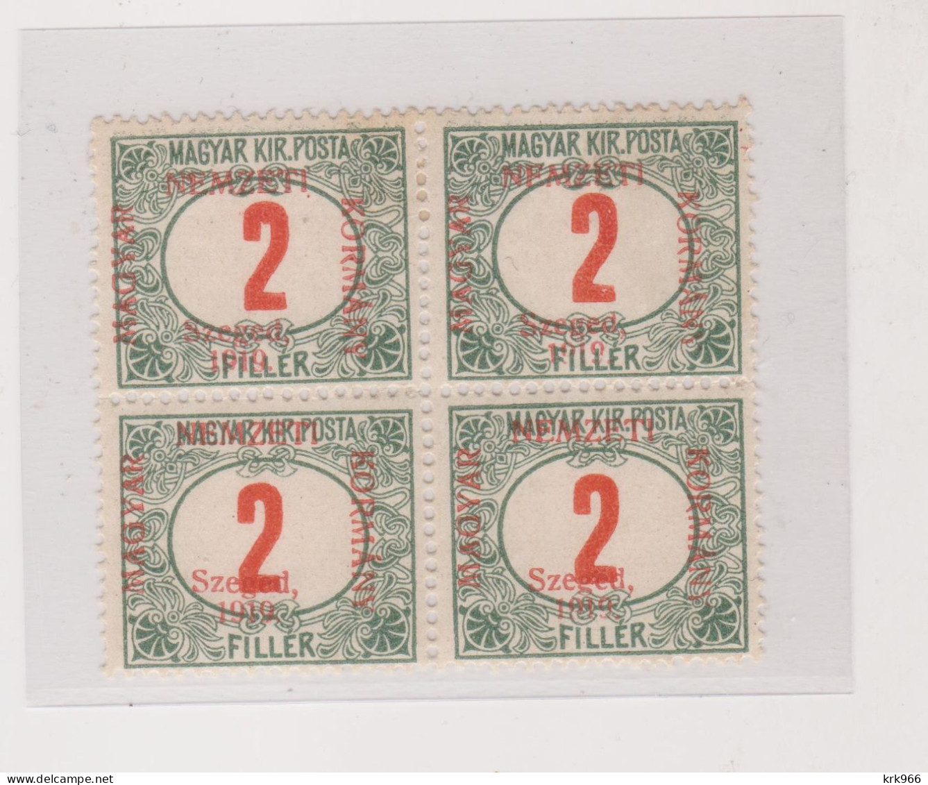 HUNGARY 1919 SZEGED SZEGEDIN Locals Postage Due  Mi 1 Bloc Of 4 Hinged/ MNH - Emissions Locales