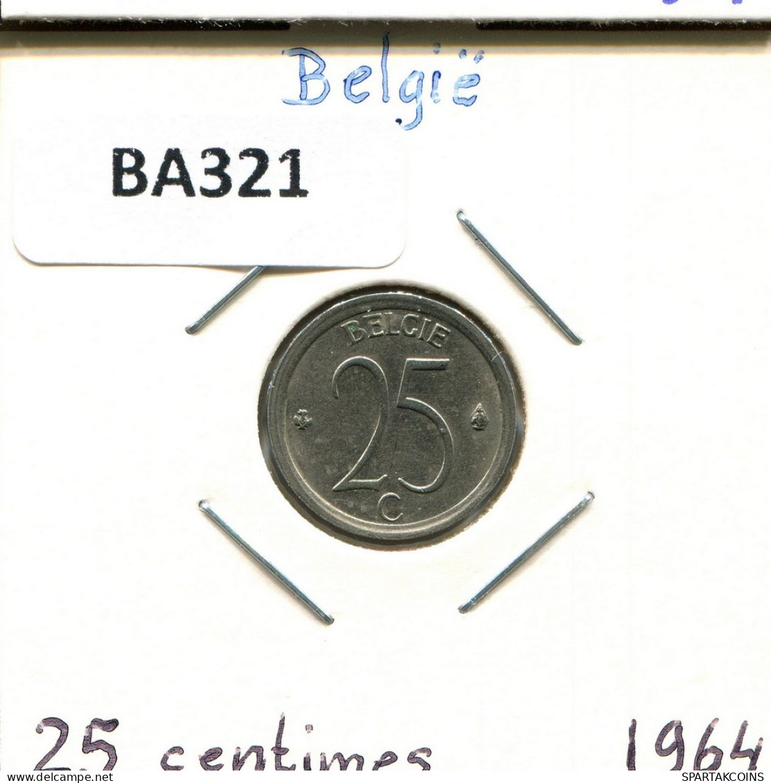 25 CENTIMES 1964 DUTCH Text BÉLGICA BELGIUM Moneda #BA321.E - 25 Cent