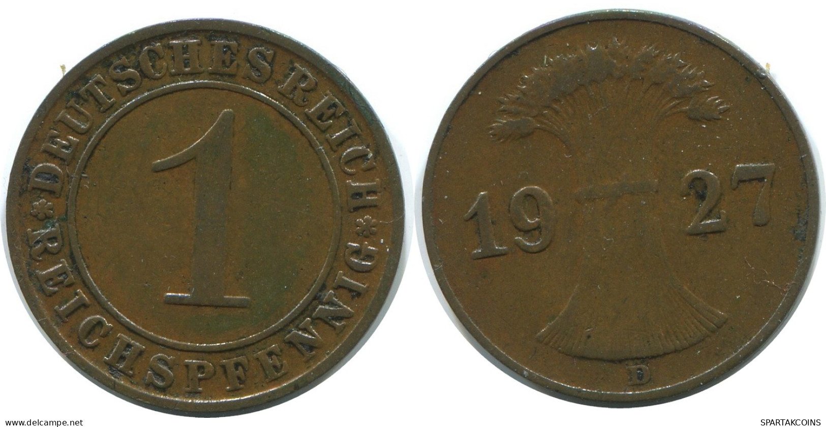 1 REICHSPFENNIG 1927 D GERMANY Coin #AE225.U - 1 Renten- & 1 Reichspfennig