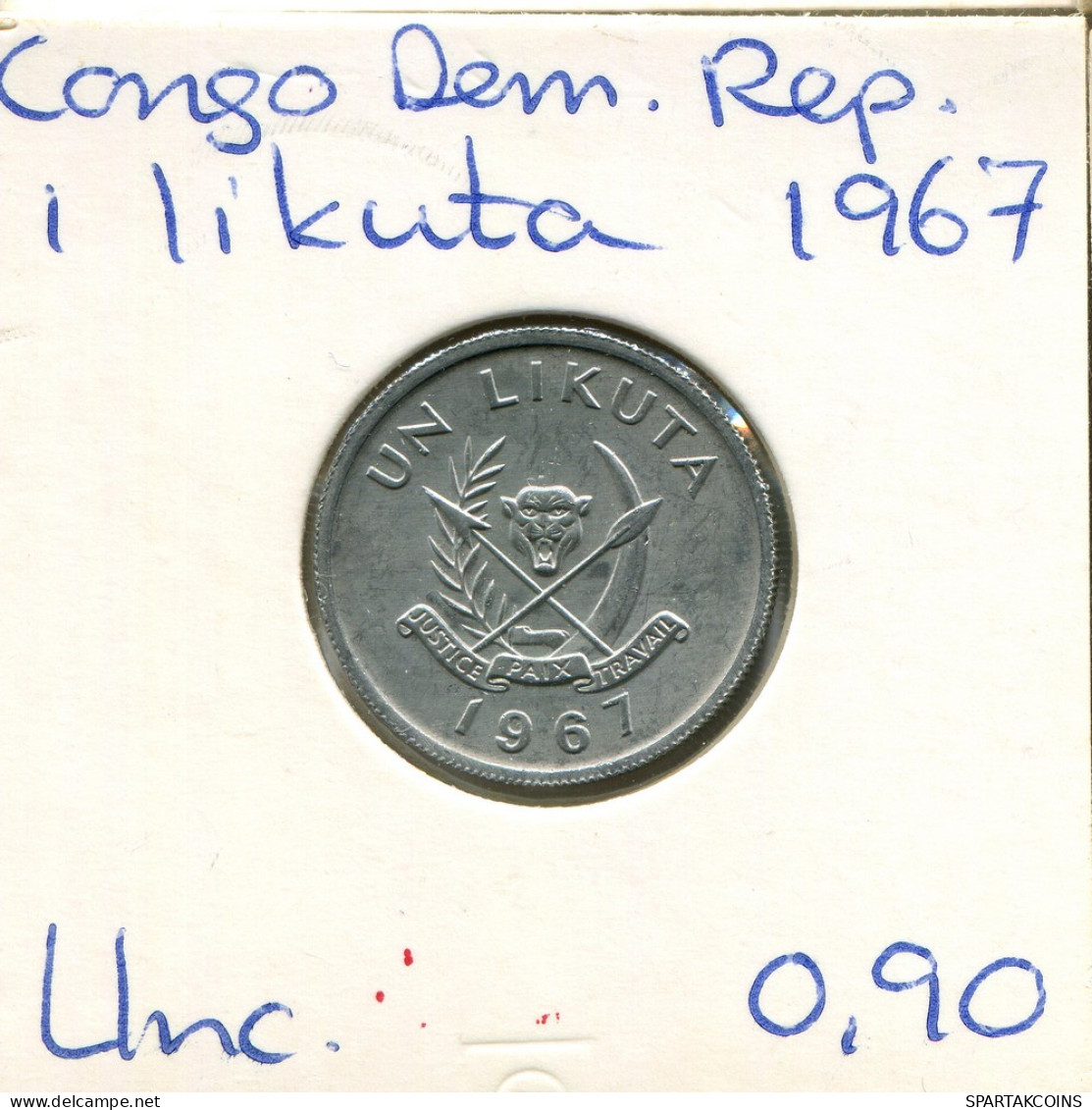 1 LIKUTA 1967 CONGO Pièce #AR429.F - Kongo - Zaire (Dem. Republik, 1964-70)