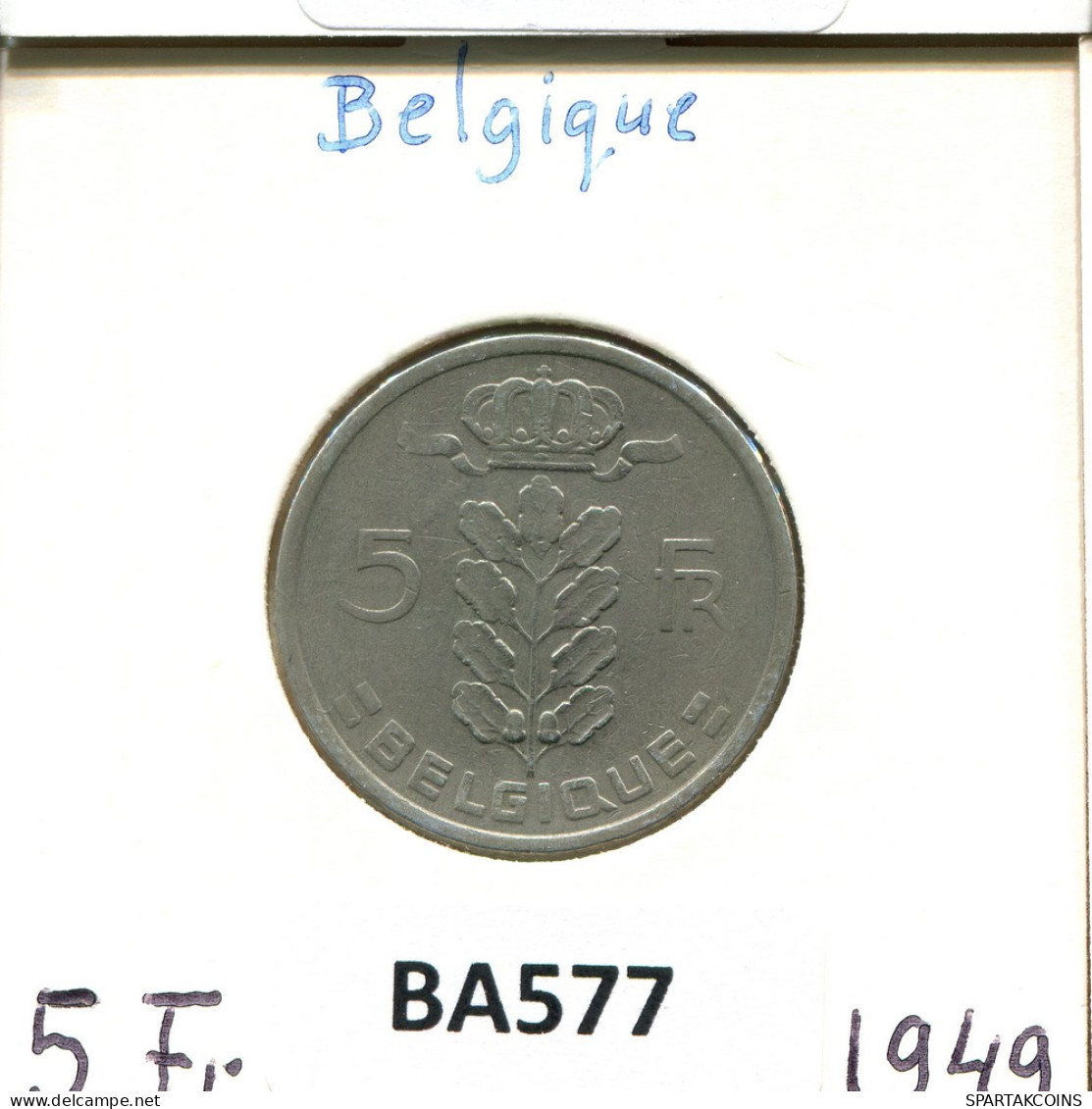 5 FRANCS 1949 FRENCH Text BELGIQUE BELGIUM Pièce #BA577.F - 5 Francs