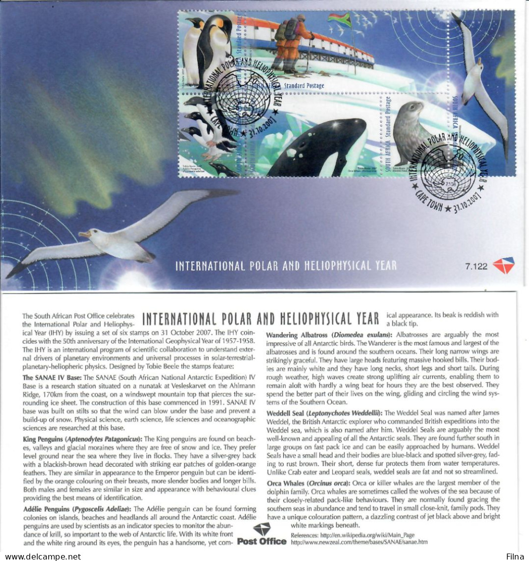 SUD AFRICA 2007 INTERNATIONAL POLAR AND HELIOPHISICAL YEAR FAUNA CON ANNULLO SPECIALE FDC - Usati