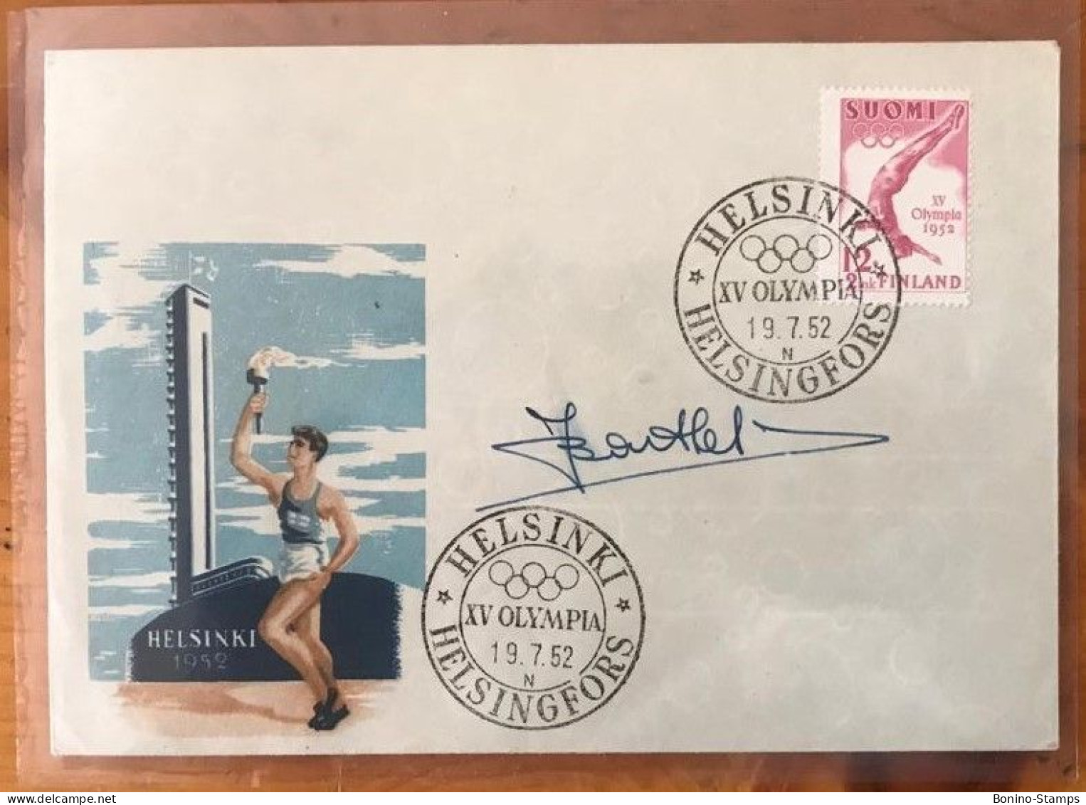 (048) OLYMPICS 1952 FINLAND - FDC - *SIGNED* K.BATHEL GOLD MEDAL - Runner **NHM - Zomer 1952: Helsinki