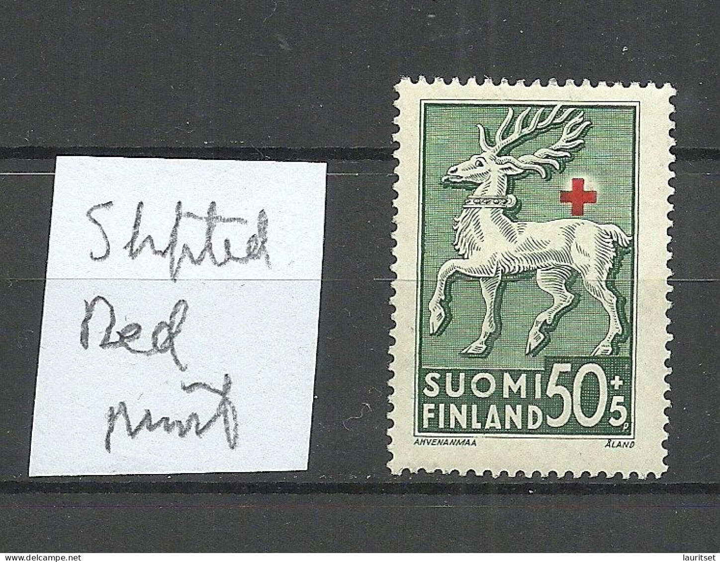 FINLAND FINNLAND 1942 Michel 254 * Error Variety Abart = Shifted Red Print (cross) - Errors, Freaks & Oddities (EFO)