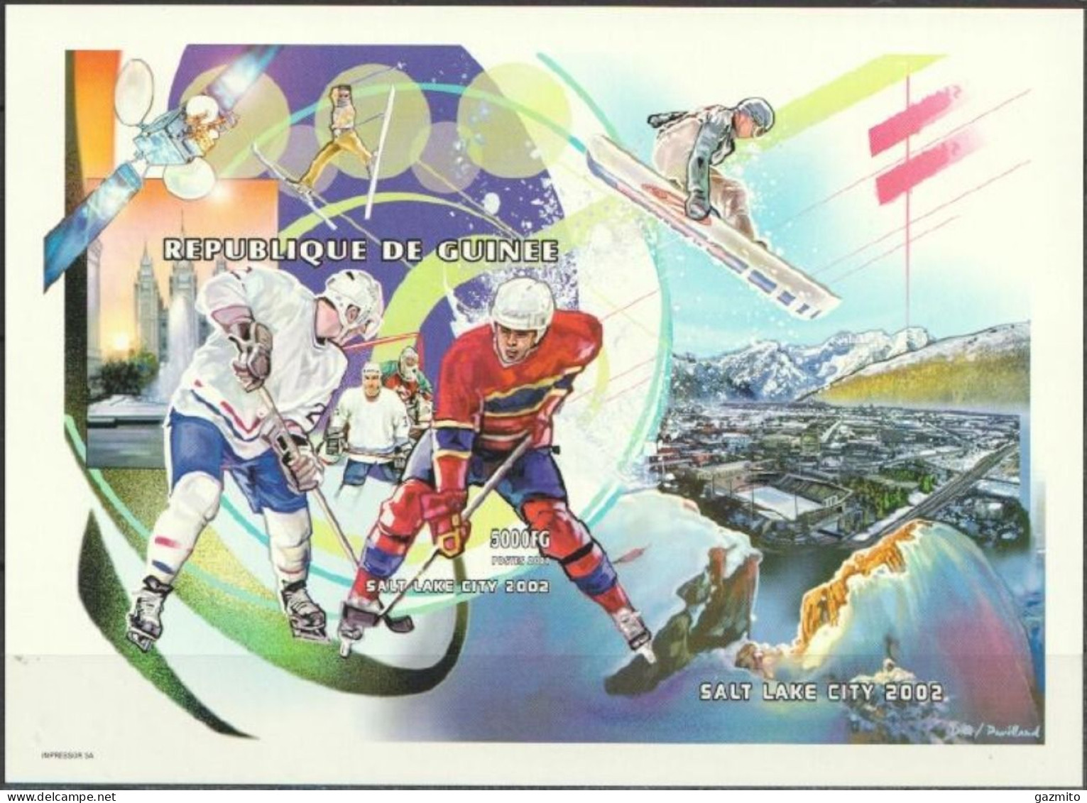 Guinea 2002, Olympic Games In Salt Lake City, Ice Hockey, Satellite, BF  IMPERFORATED - Hiver 2002: Salt Lake City