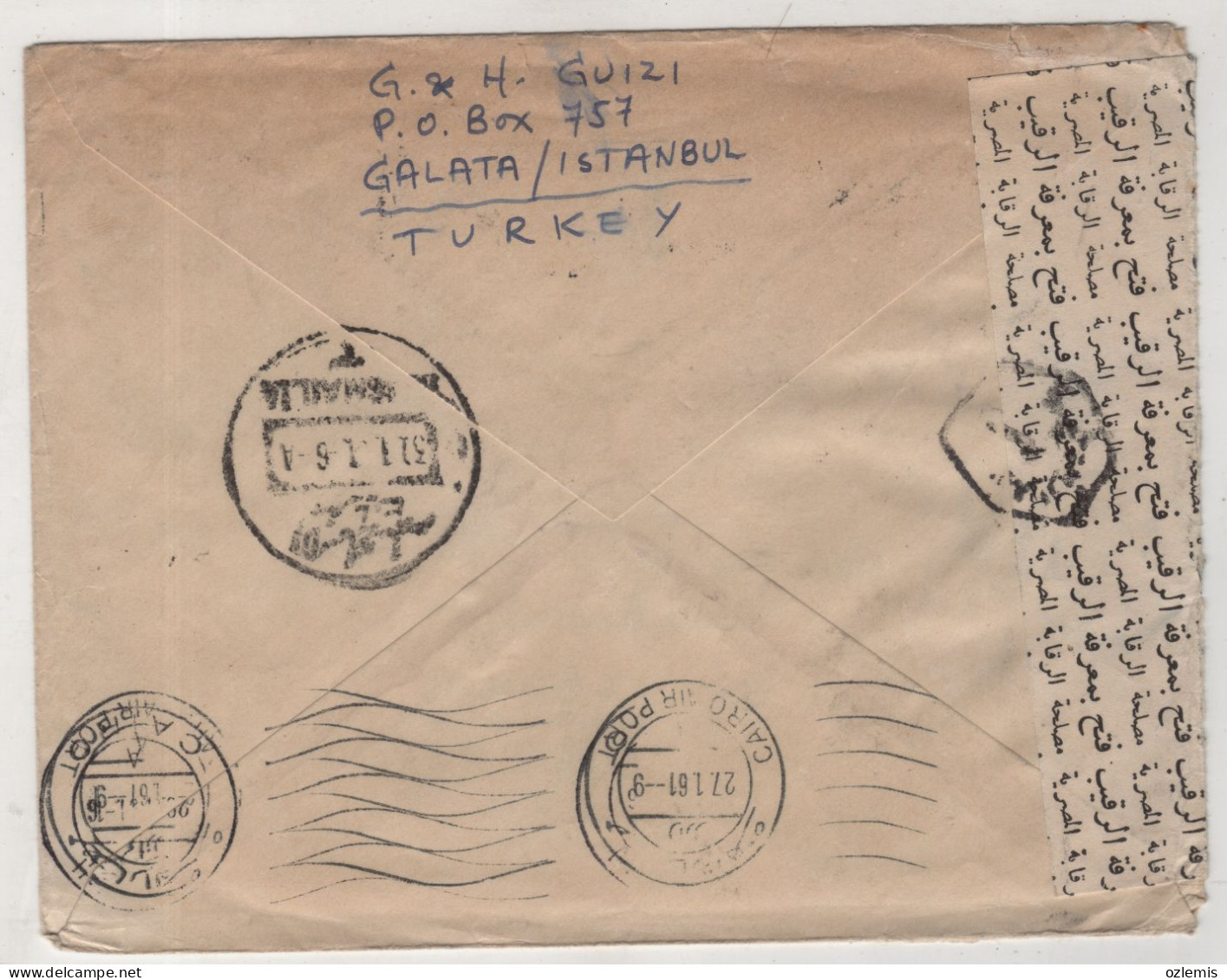 TURKEY,TURKEI,TURQUIE ,ISTANBUL TO ISMAILIA ,EGYPT ,1961 ,CENSOR, EGYPTIAN ,CENSORSHIP ,COVER - Lettres & Documents