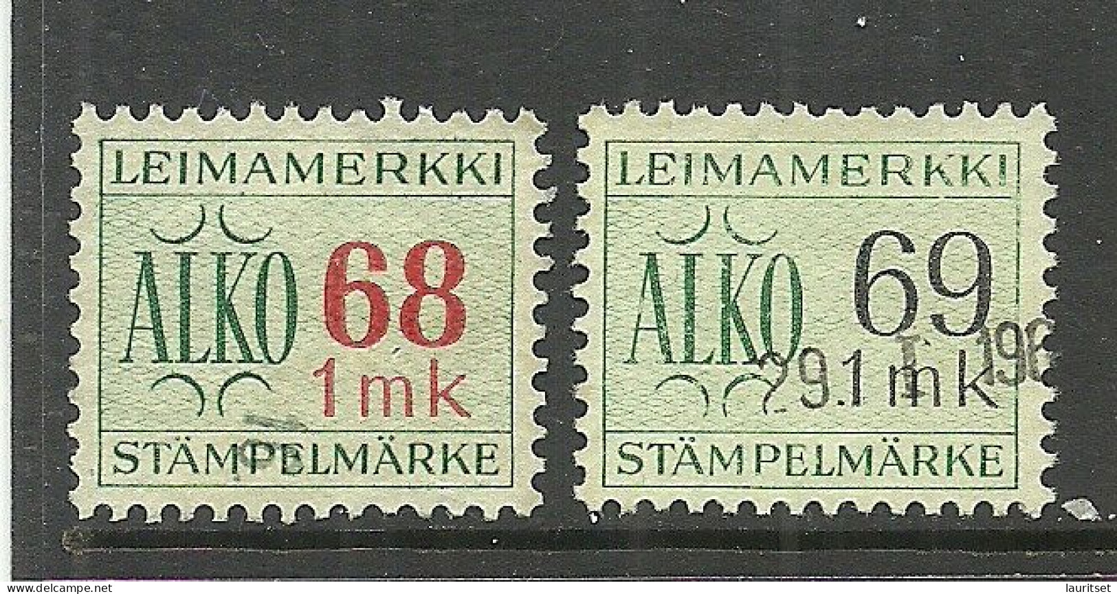 FINLAND FINNLAND - 2 Stempelmarken Documentary Tax Revenues Taxe O Alko Alcohol Tax - Revenue Stamps