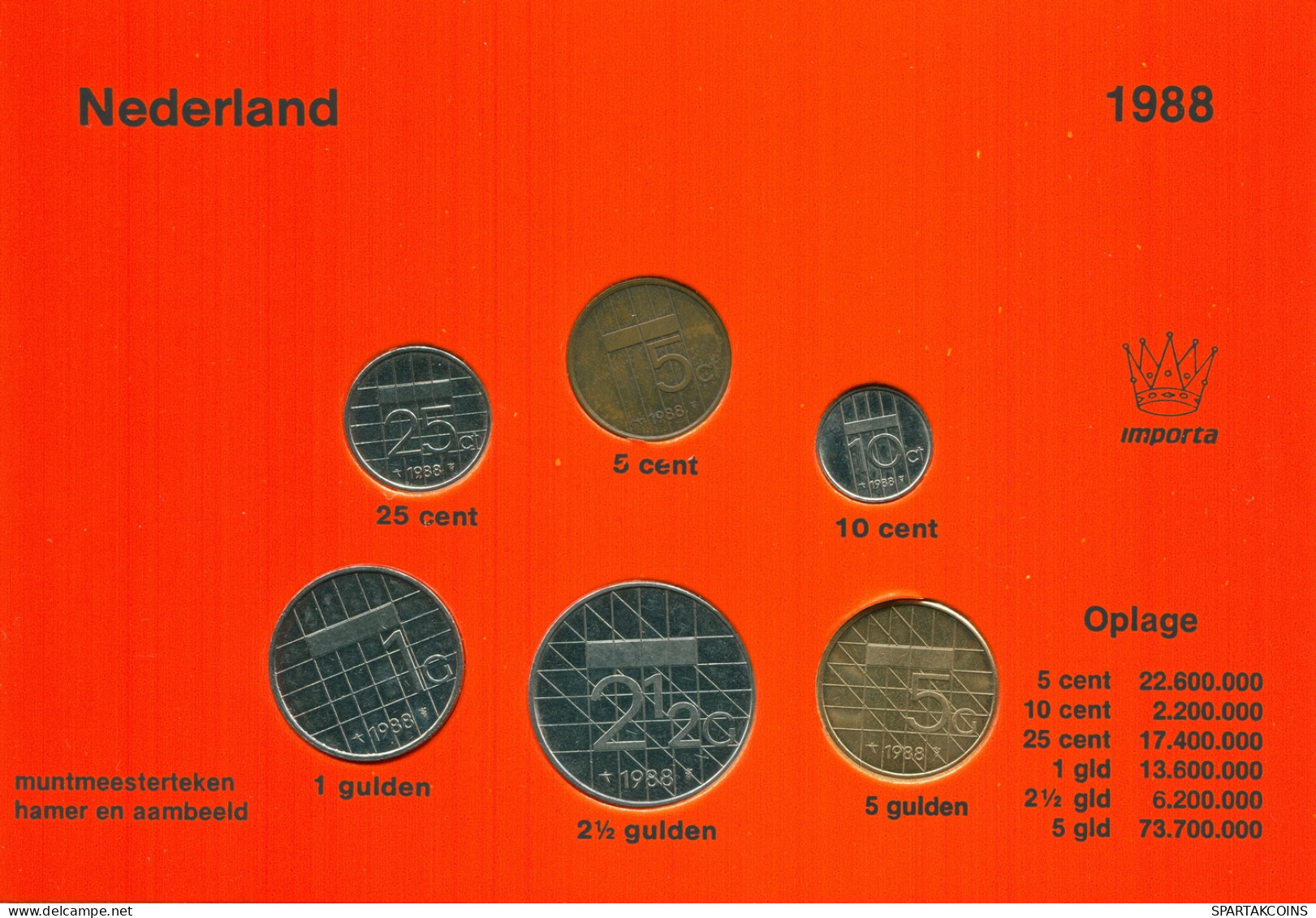 NETHERLANDS 1988 MINT SET 6 Coin #SET1025.7.U - [Sets Sin Usar &  Sets De Prueba