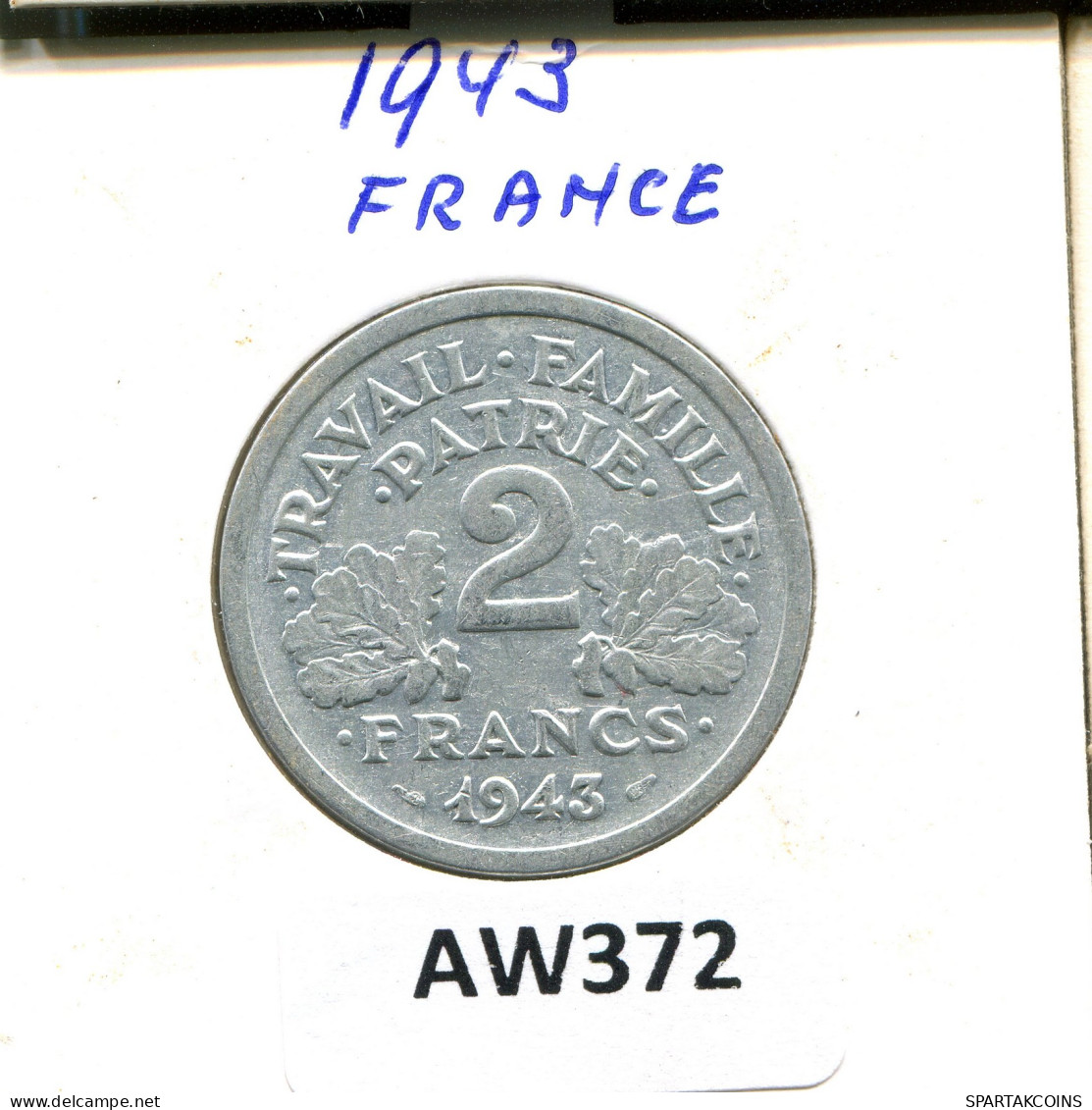 2 FRANCS 1943 FRANCE Coin #AW372 - 2 Francs