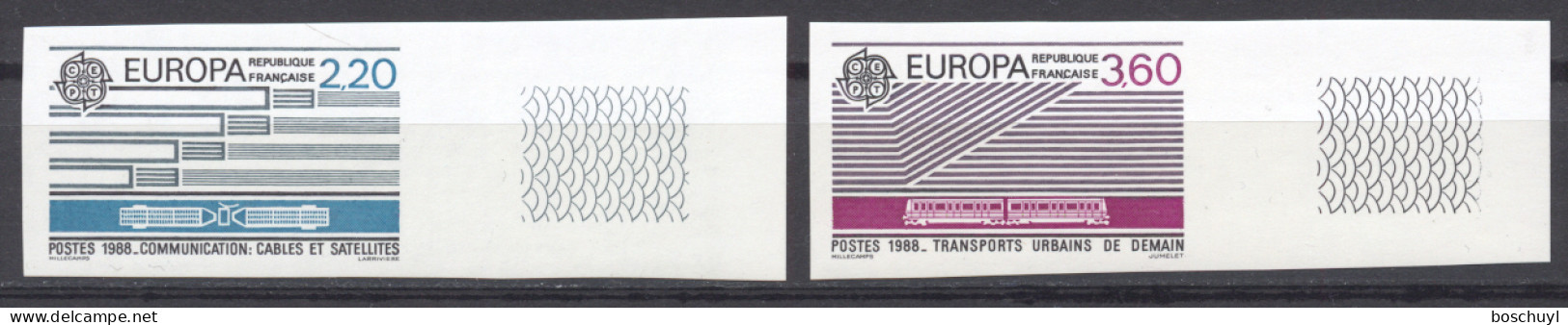 France, 1988, Europa Cept, Transport And Communication, Train, Cable, Satellite, Imperforated, MNH, Michel 2667-2668 - 1981-1990