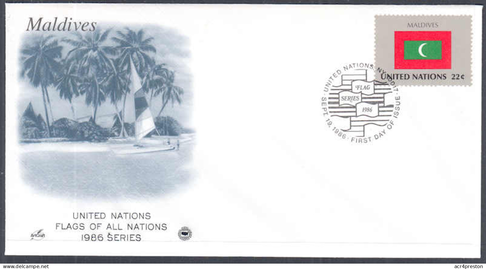 Ca0678 UNITED NATIONS 1986, SG 490 Flag Of Maldives, FDC - Lettres & Documents