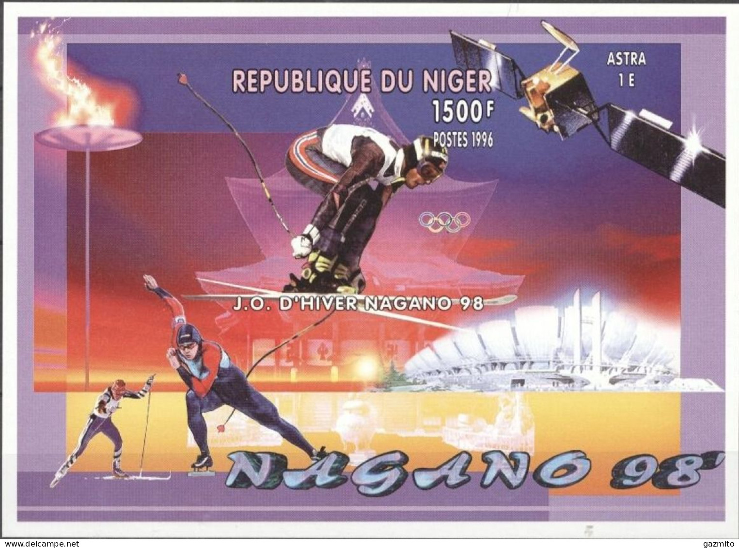 Niger 1996, Olympic Games In Nagano, Skiing, Skating, Satellite, BF IMPERFORATED - Winter 1998: Nagano
