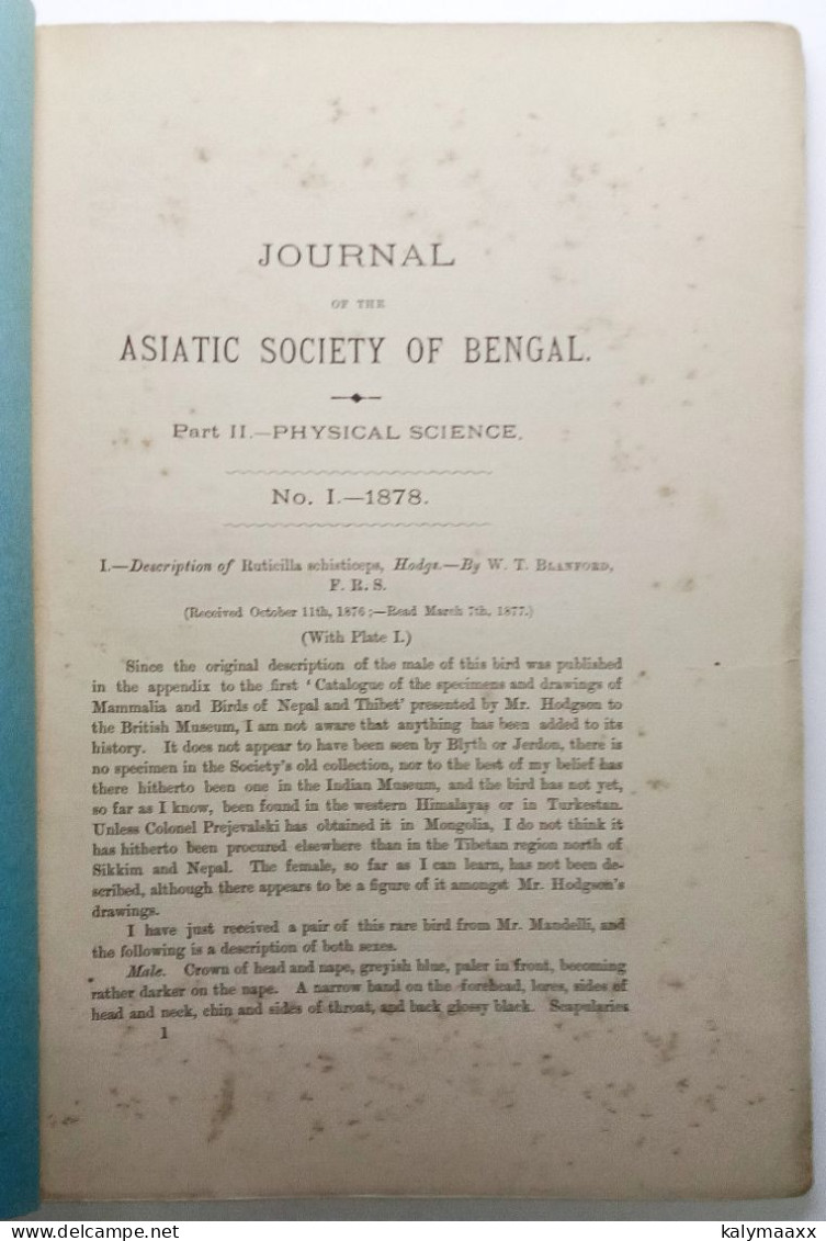 ASIATIC SOCIETY OF BENGAL 1878 JOURNAL PART II No.I, 3 DIFFERENT LITHOGRAPHY PLATES OF TIGER TEETH & BIRDS, COMPLETE - Sciences