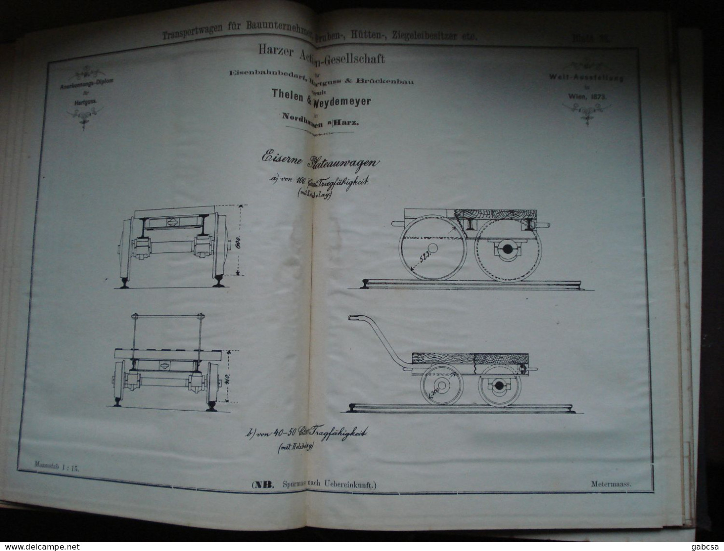 Rollwagen Plans 1872-73 Handmade "Kolos" And 18 Harzer Aktiengesellschaft Plan Printed In Book - Matériel Et Accessoires