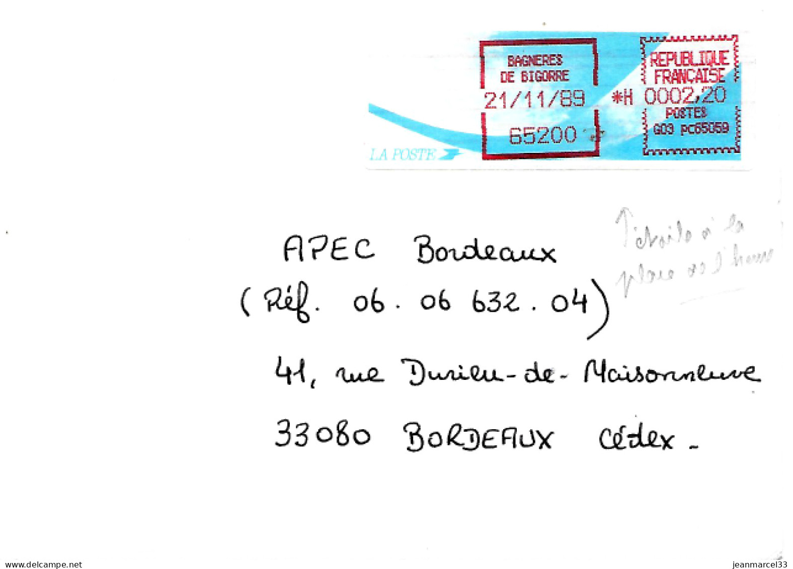 Lettre Vignette Comète Bagnères De Bigorre 21/11/89 Affranchissement à 2,20 - Lettres & Documents