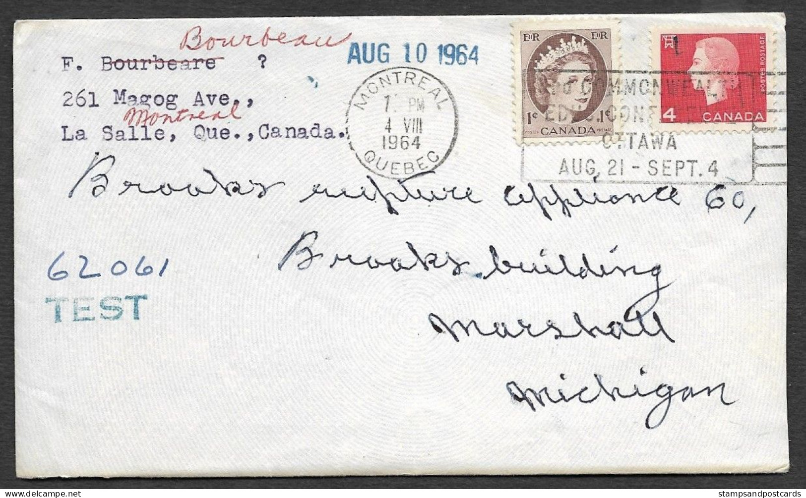 Canada Lettre Voyagé 1964 Montreal Quebec Cachet Commonwealth Games Ottawa Postmark Postally Used Cover - Briefe U. Dokumente