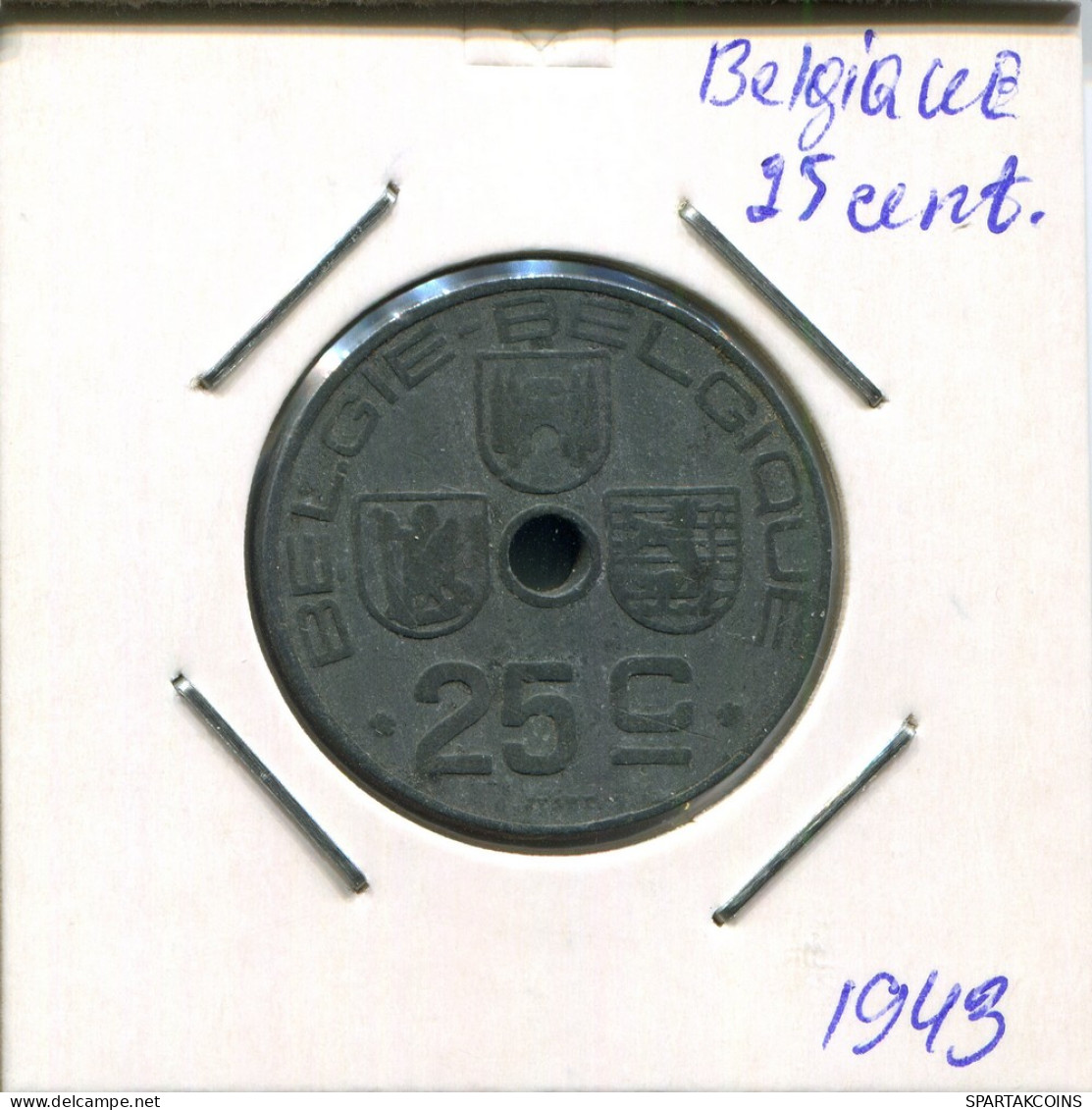 25 CENTIMES 1943 BELGIE-BELGIQUE BELGIQUE BELGIUM Pièce #AR417.F - 25 Cent