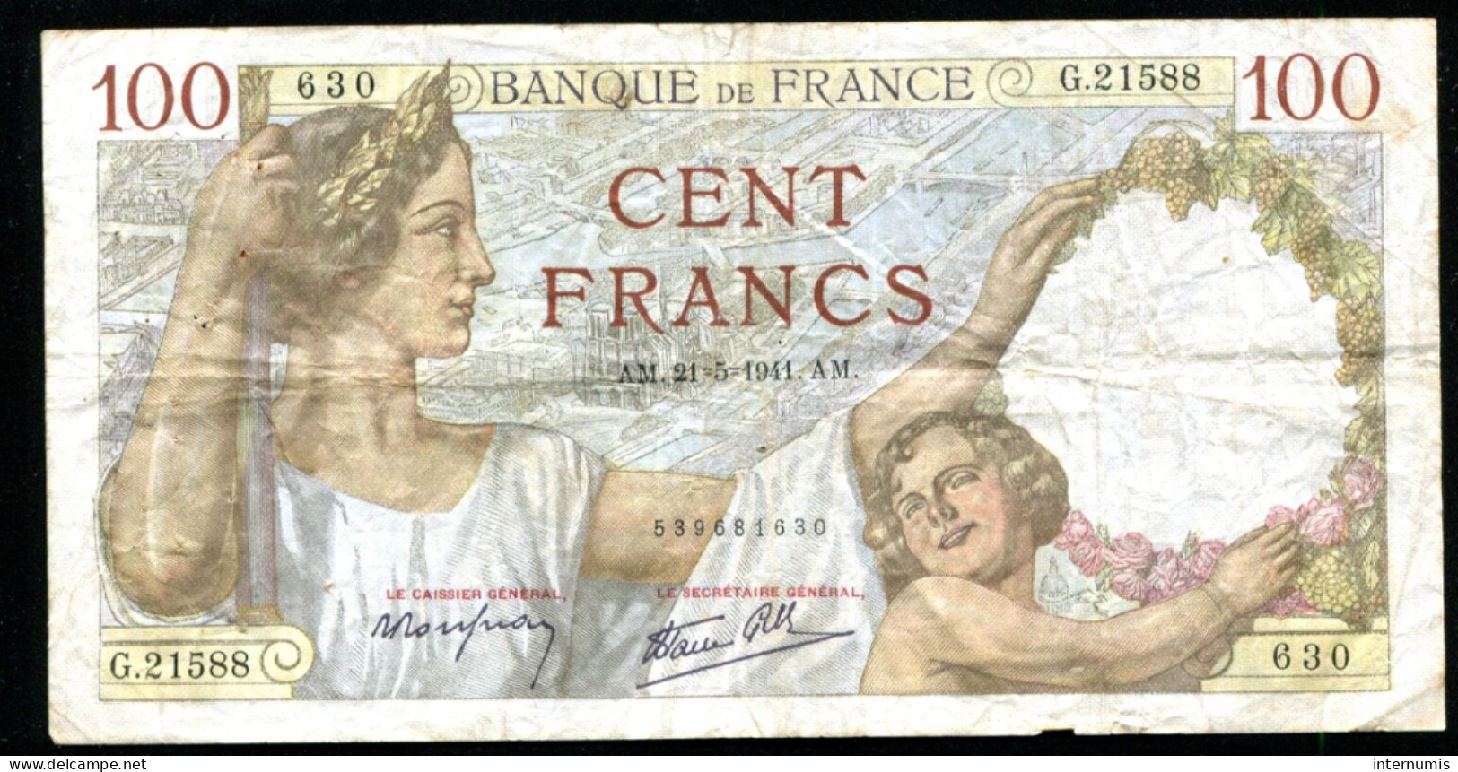 France, 100 Francs, SULLY, 1941, N° : G.21588-630, Pick#94, F.26.52 - 100 F 1939-1942 ''Sully''