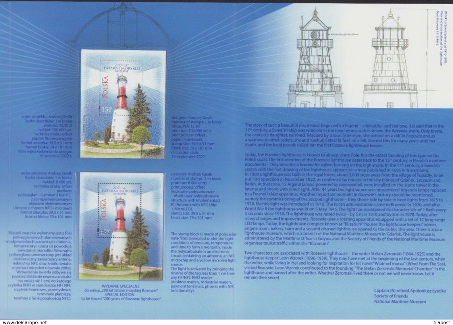 Poland 2022 // 2023 - 200 Years Of Rozewie Lighthouse / Booklet With Polycarbonate Block MNH** New!!! - Carnets