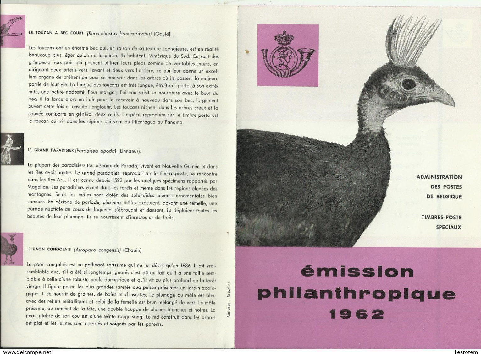 België  1962  1216/1221  6 Paradijsvogels Met Dagstempel - Deluxe Sheetlets [LX]