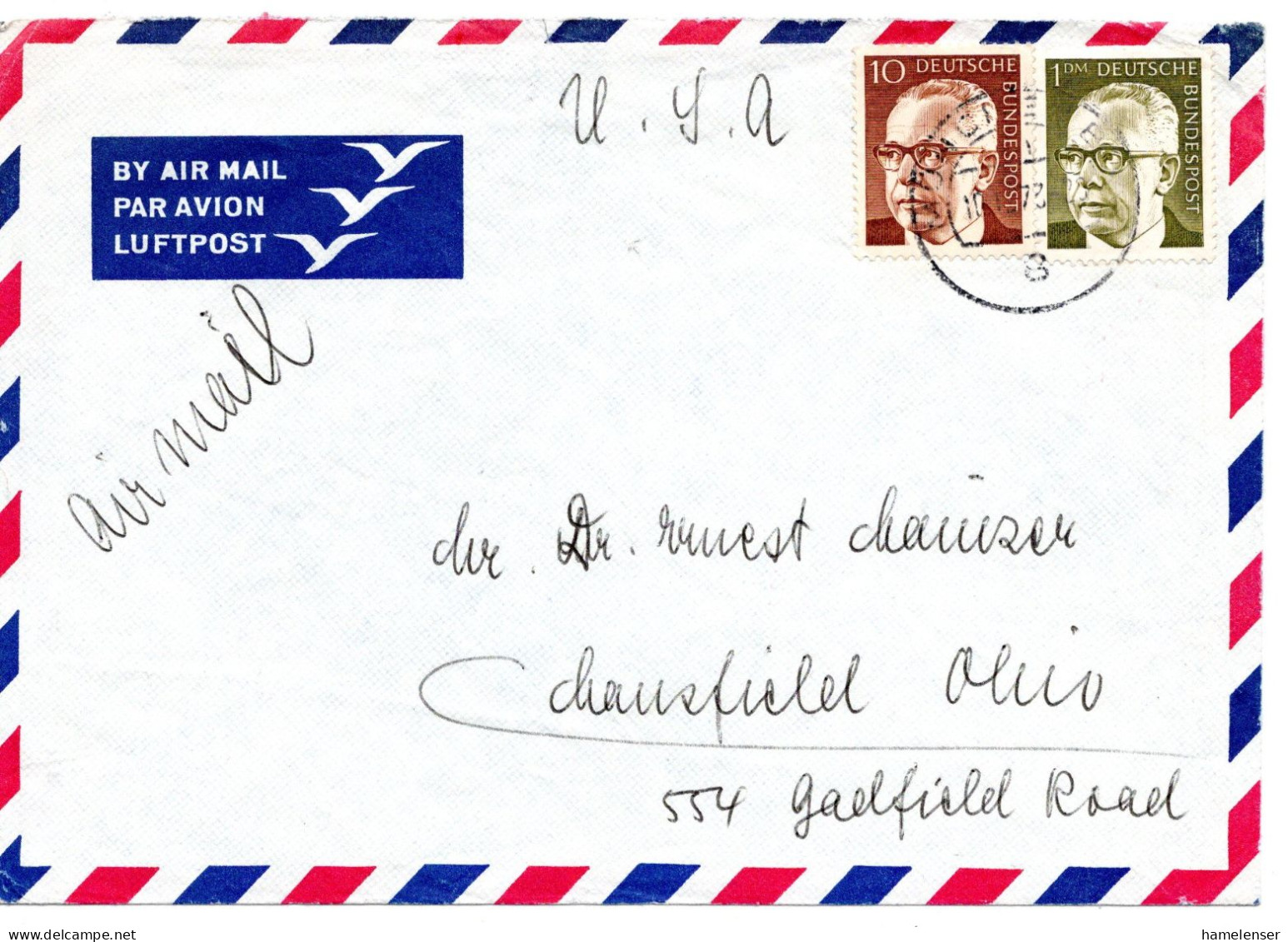 65345 - Bund - 1973 - 1DM Heinemann MiF A LpBf MUENCHEN -> Mansfield, OH (USA) - Lettres & Documents