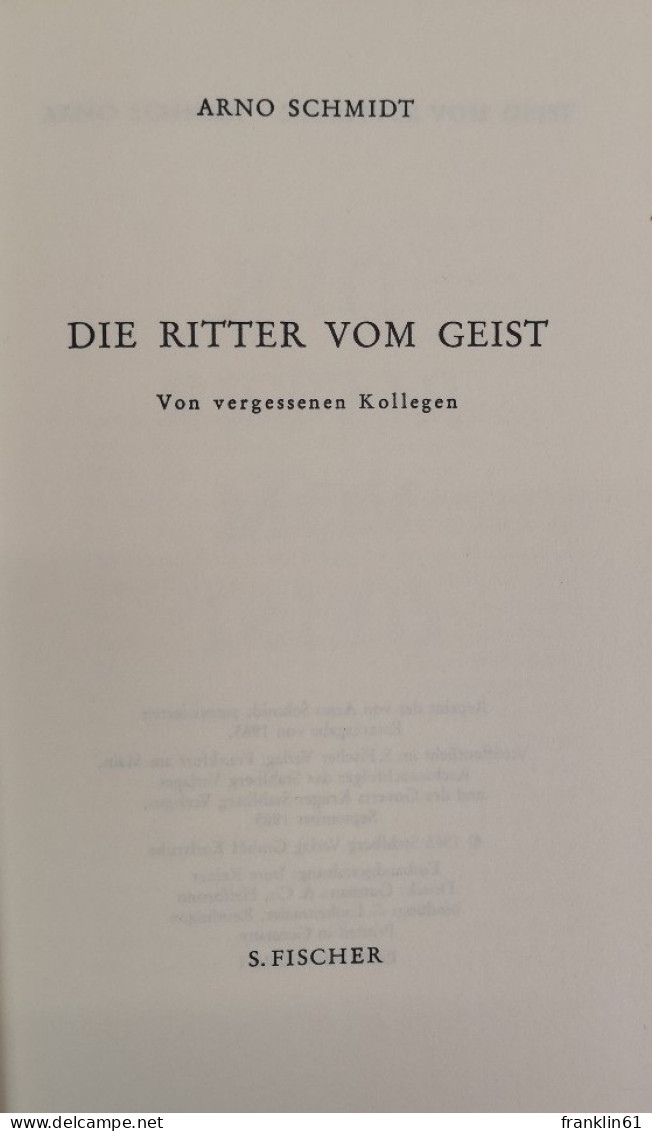 Die Ritter Vom Geist. Von Vergessenen Kollegen. - Poésie & Essais